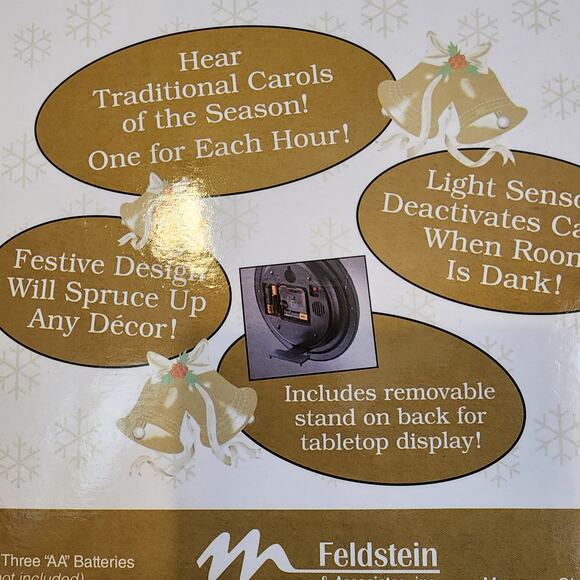 Feldstein Christmas Carol Clock Snowman Scene Plays 12 Holiday Carols w/ Box - Picture 7 of 14